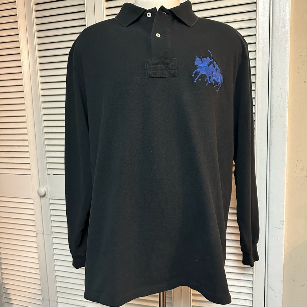 POLO RALPH LAUREN Size XL TALL Black Polo Shirt with Blue Embroidery